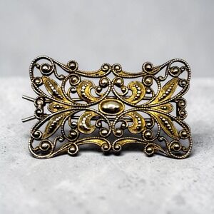 Vintage Two Tone Metallic Barrette   Hair Clip Filigree Scrollwork Design